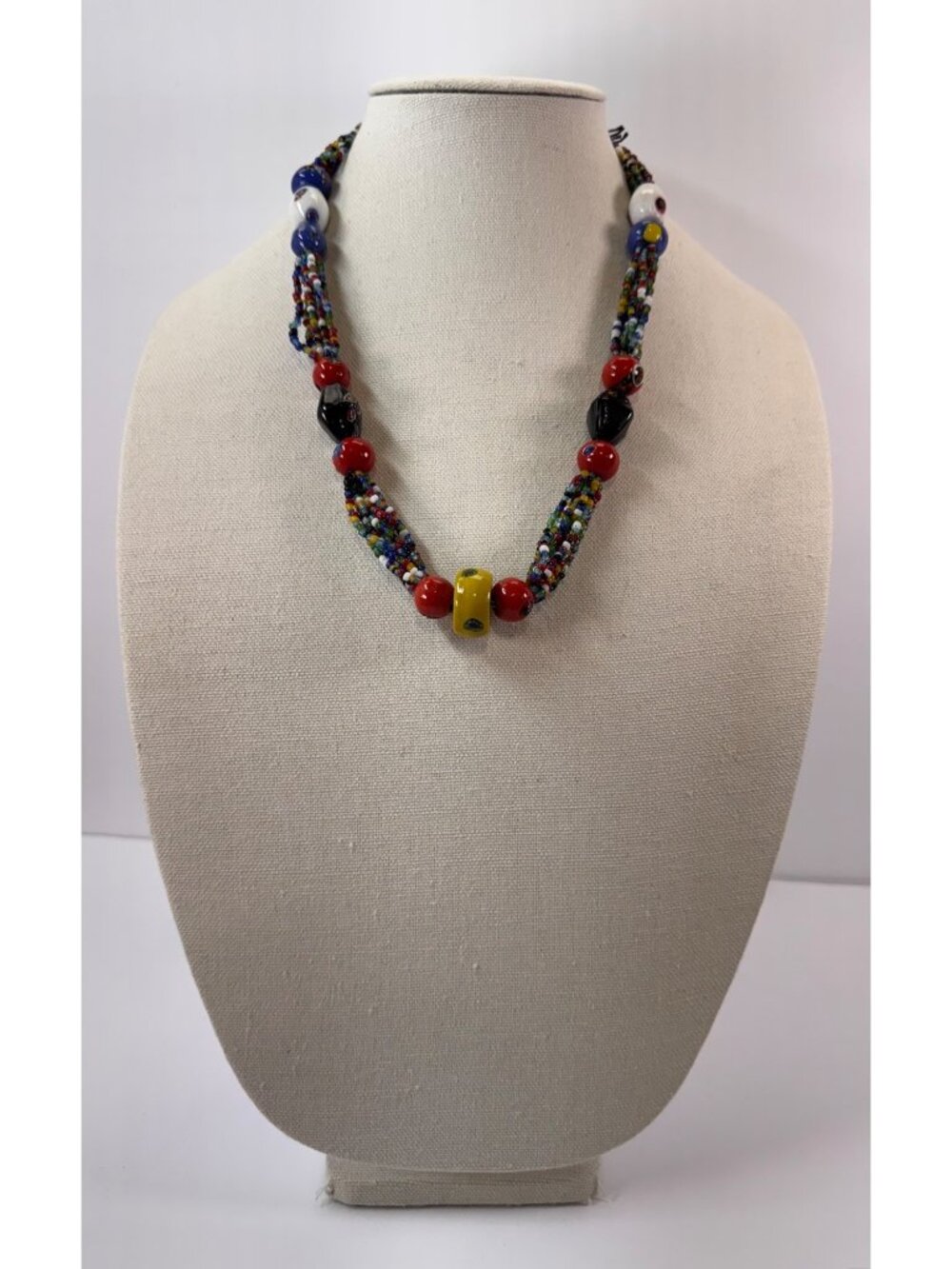African Trade Bead Necklace Millefiori Murano Glass Multistrand 23 Inch